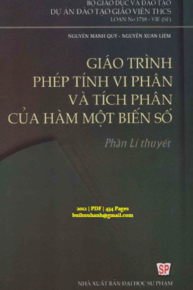 Giáo Trình Phép Tính Vi Phân Và Tích Phân Của Hàm Một Biến Số (NXB Đại Học Sư Phạm 2012) - Mạnh Quý