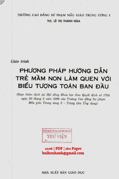 Giáo Trình Phương Pháp Hướng Dẫn Trẻ Mầm Non Làm Quen Với Biểu Tượng Toán Ban Đầu - Lê Thị Thanh Nga