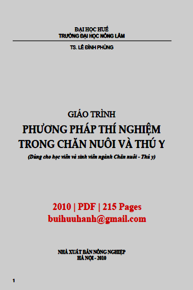 Giáo Trình Phương Pháp Thí Nghiệm Trong Chăn Nuôi Và Thú Y (NXB Nông Nghiệp 2010) - Lê Đình Phùng