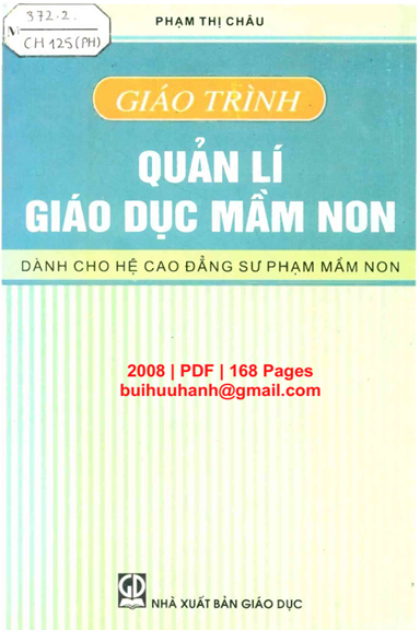 Giáo Trình Quản Lí Giáo Dục Mầm Non (NXB Giáo Dục 2008) - Phạm Thị Châu, 168 Trang