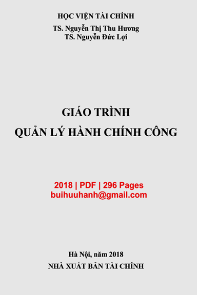 Giáo Trình Quản Lý Hành Chính Công (NXB Tài Chính 2018) - Nguyễn Thị Thu Hương, 296 Trang