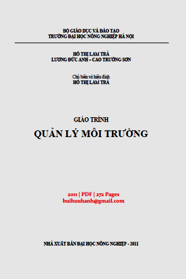Giáo Trình Quản Lý Môi Trường (NXB Nông Nghiệp 2011) - Hồ Thị Lam Trà, 272 Trang