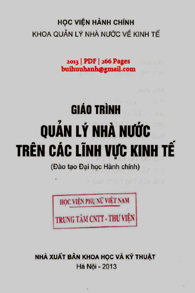 Giáo Trình Quản Lý Nhà Nước Trên Các Lĩnh Vực Kinh Tế (NXB Khoa Học Kỹ Thuật 2013) - Trang Thị Tuyết