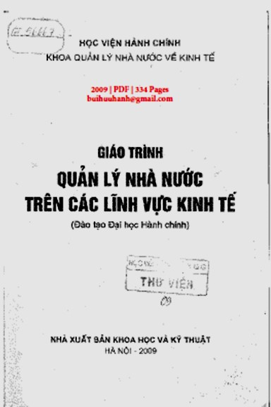Giáo Trình Quản Lý Nhà Nước Trên Các Lĩnh Vực Kinh Tế (NXB Khoa Học Kỹ Thuật 2009) - Trang Thị Tuyết