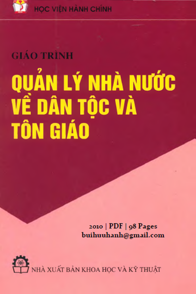 Giáo Trình Quản Lý Nhà Nước Về Dân Tộc Và Tôn Giáo (NXB Khoa Học Kỹ Thuật 2010) - Nguyễn Thị Hường