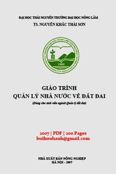Giáo Trình Quản Lý Nhà Nước Về Đất Đai (NXB Nông Nghiệp 2007) - Nguyễn Khắc Thái Sơn, 200 Trang