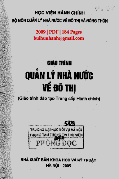 Giáo Trình Quản Lý Nhà Nước Về Đô Thị (NXB Khoa Học Kỹ Thuật 2009) - Phạm Kim Giao, 92 Trang