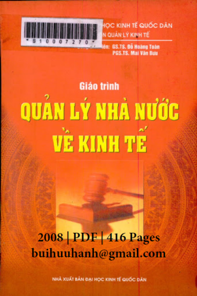 Giáo Trình Quản Lý Nhà Nước Về Kinh Tế (NXB Kinh Tế Quốc Dân 2008) - Đỗ Hoàng Toàn, 416 Trang