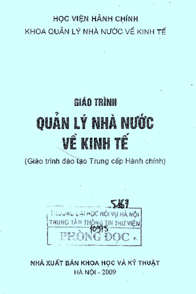 Giáo Trình Quản Lý Nhà Nước Về Kinh Tế (NXB Khoa Học Kỹ Thuật 2009) - Trang Thị Tuyết, 103 Trang