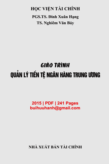 Giáo Trình Quản Lý Tiền Tệ Ngân Hàng Trung Ương (NXB Tài Chính 2015) - Đinh Xuân Hạng, 241 Trang