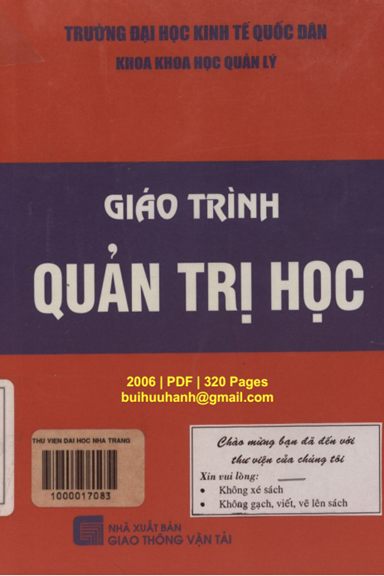Giáo Trình Quản Trị Học (NXB Giao Thông Vận Tải 2006) - Đoàn Thị Thu Hà, 320 Trang