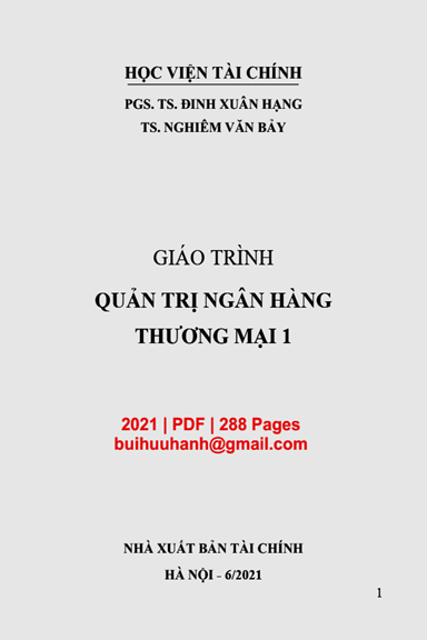 Giáo Trình Quản Trị Ngân Hàng Thương Mại 1 (NXB Tài Chính 2021) - Đinh Xuân Hạng, 288 Trang