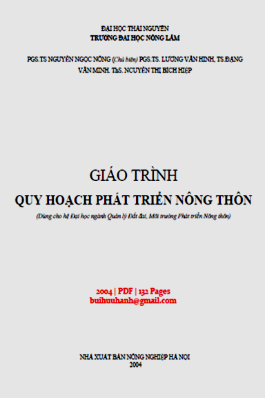 Giáo Trình Quy Hoạch Phát Triển Nông Thôn (NXB Nông Nghiệp 2004) - Nguyễn Ngọc Nông, 132 Trang