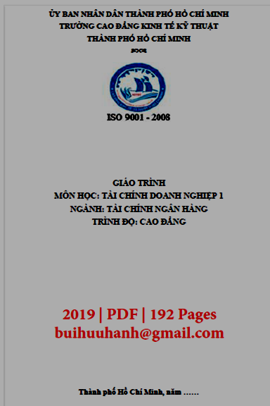 Giáo Trình Tài Chính Doanh Nghiệp 1 (NXB Kinh Tế Kỹ Thuật 2019) - Lê Hà Huệ Trinh, 192 Trang