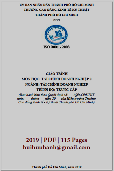 Giáo Trình Tài Chính Doanh Nghiệp 2 (NXB Kinh Tế Kỹ Thuật 2019) - Lê Hà Huệ Trinh, 115 Trang