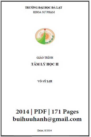 Giáo Trình Tâm Lý Học II (NXB Đà Lạt 2014) - Võ Sỹ Lợi, 171 Trang