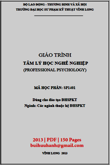 Giáo Trình Tâm Lý Học Nghề Nghiệp (NXB Sư Phạm Kỹ Thuật 2013) - Mai Hoàng Long, 150 Trang