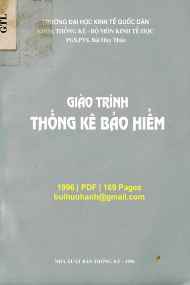 Giáo Trình Thống Kê Bảo Hiểm (NXB Thống Kê 1996) - Bùi Huy Thảo, 169 Trang