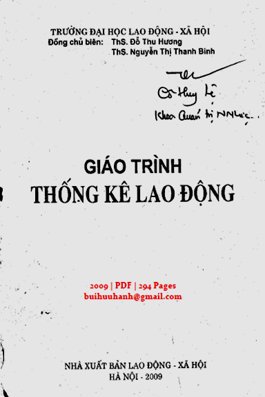 Giáo Trình Thống Kê Lao Động (NXB Lao Động Xã Hội 2009) - Đỗ Thu Hương, 294 Trang