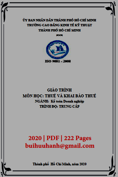 Giáo Trình Thuế Và Khai Báo Thuế (NXB Kinh Tế Kỹ Thuật 2020) - Trương Thị Như Ý, 222 Trang