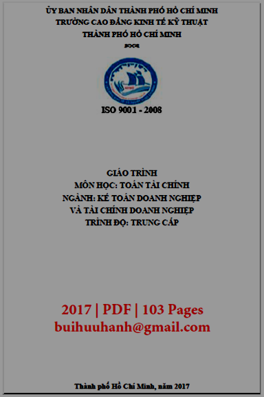 Giáo Trình Toán Tài Chính (NXB Kinh Tế Kỹ Thuật 2017) - Nguyễn Thị Mai Thảo, 103 Trang