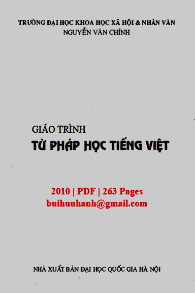 Giáo Trình Từ Pháp Học Tiếng Việt (NXB Đại Học Quốc Gia 2010) - Nguyễn Văn Chính, 263 Trang