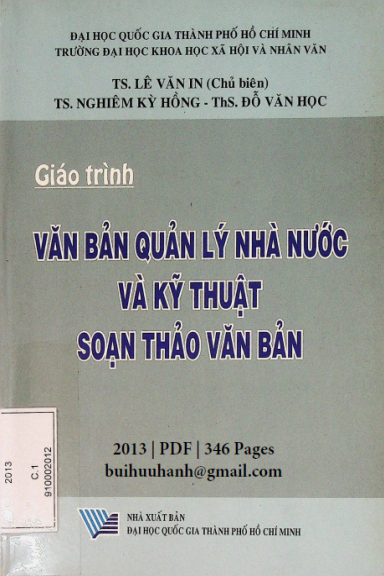 Giáo Trình Văn Bản Quản Lý Nhà Nước Và Kỹ Thuật Soạn Thảo Văn Bản - Lê Văn In, 346 Trang