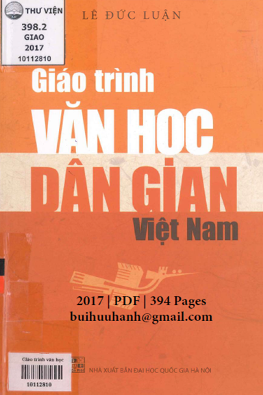 Giáo Trình Văn Học Dân Gian Việt Nam (NXB Đại Học Quốc Gia 2017) - Lê Đức Luận, 394 Trang