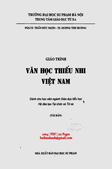 Giáo Trình Văn Học Thiếu Nhi Việt Nam (NXB Đại Học Sư Phạm 2004) - Trần Đức Ngôn, 217 Trang