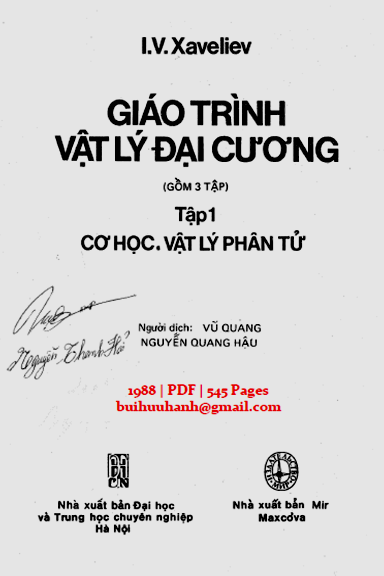 Giáo Trình Vật Lý Đại Cương Tập 1-Cơ Học, Vật Lý Phân Tử (NXB Đại Học 1988) - I.V. Xaveliev