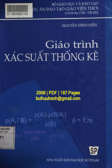 Giáo Trình Xác Suất Thống Kê (NXB Đại Học Sư Phạm 2006) - Nguyễn Đình Hiền, 197 Trang