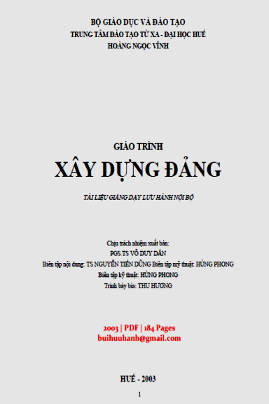Giáo Trình Xây Dựng Đảng (NXB Đại Học Huế 2003) - Hoàng Ngọc Vĩnh, 184 Trang