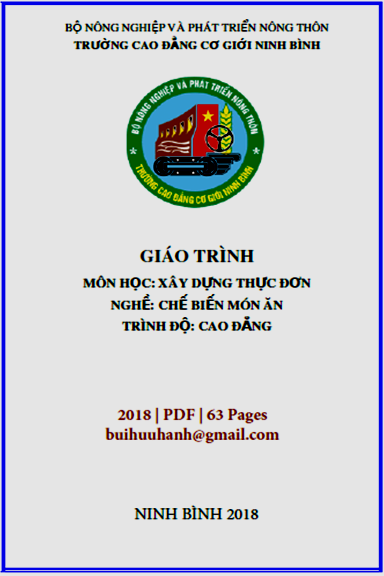 Giáo Trình Xây Dựng Thực Đơn (NXB Ninh Bình 2018) - Đinh Thị Như Quỳnh, 63 Trang