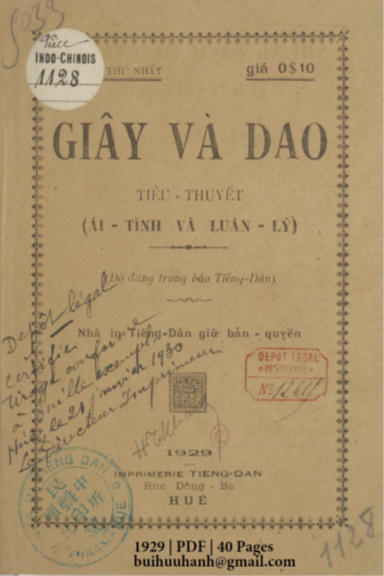 Giây Và Dao (NXB Tiếng Dân 1929) - Nhiều Tác Giả, 40 Trang