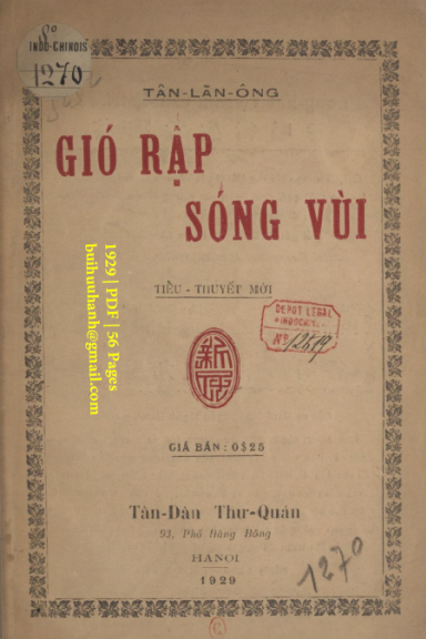 Gió Rập Sóng Vùi (NXB Tân Dân 1929) - Tân Lãn Ông, 56 Trang