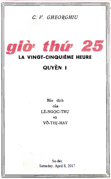 Giờ Thứ 25 Quyển I (NXB Gió Bốn Phương 1967) - C. V. Gheorhiu, 238 Trang