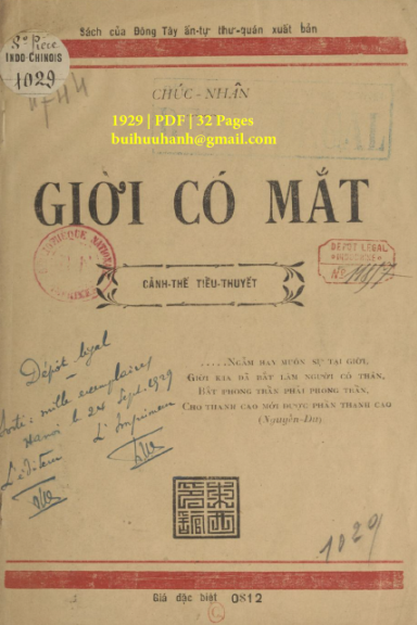 Giời Có Mắt (NXB Đông Tây 1929) - Chúc Nhân, 32 Trang