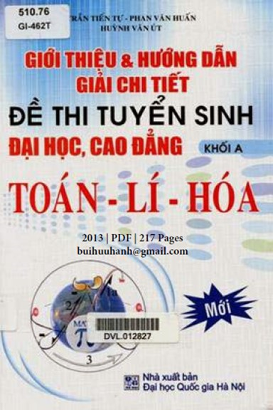 Giới Thiệu Và Hướng Dẫn Giải Chi Tiết Đề Thi Tuyển Sinh Đại Học Cao Đẳng Khối A Toán-Lí-Hóa