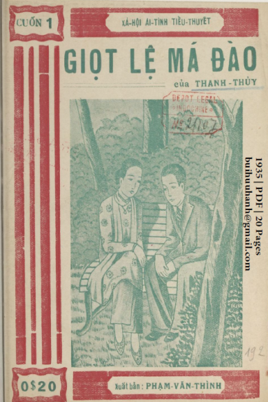 Giọt Lệ Má Đào Cuốn 1 (NXB Bảo Tồn 1935) - Thanh Thủy, 20 Trang