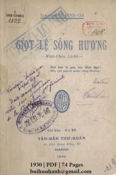 Giọt Lệ Sông Hương (NXB Tân Dân 1930) - Vũ Đình Chí, 74 Trang