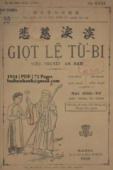 Giọt Lệ Từ Bi (NXB Mạc Đình Tư 1924) - Sơn Nhân, 72 Trang