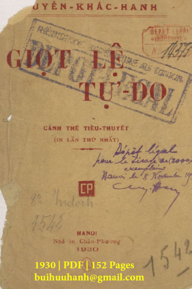 Giọt Lệ Tự Do (NXB Chân Phương 1930) - Nguyễn Khắc Hanh, 152 Trang