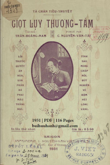 Giọt Lụy Thương Tâm (NXB Nguyễn Văn Viết 1931) - Trần Hoàng Nam, 116 Trang