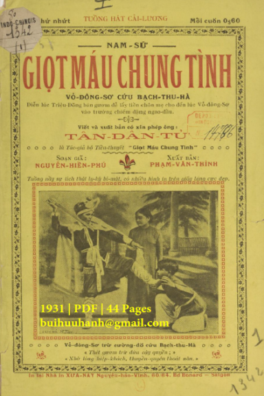 Giọt Máu Chung Tình Cuốn 1-2 (NXB Xưa Nay 1931) - Nguyễn Hiền Phú, 88 Trang