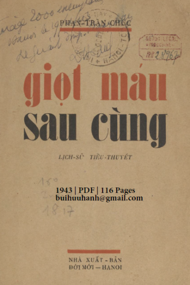 Giọt Máu Sau Cùng (NXB Đời Mới 1943) - Phan Trần Chúc, 116 Trang