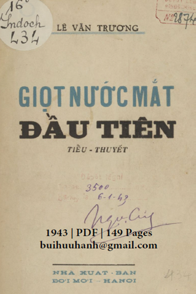 Giọt Nước Mắt Đầu Tiên (NXB Đời Mới 1943) - Lê Văn Trương, 149 Trang