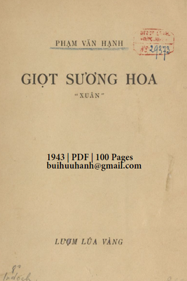 Giọt Sương Hoa Xuân (NXB Lượm Lúa Vàng 1943) - Phạm Văn Hạnh, 100 Trang