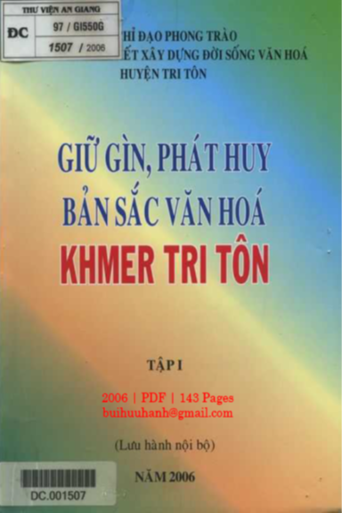 Giữ Gìn, Phát Huy Bản Sắc Văn Hóa Khmer Tri Tôn Tập 1 (NXB An Giang 2006) - Nguyễn Hòa Bình