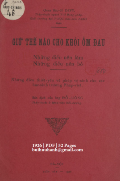 Giữ Thế Nào Cho Khỏi Ốm Đau (NXB Hà Nội 1926) - Devy, 52 Trang
