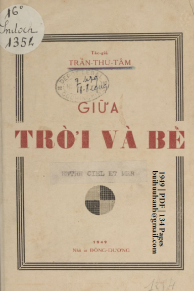 Giữa Trời Và Bể (NXB Đông Dương 1949) - Trần Thu Tâm, 134 Trang
